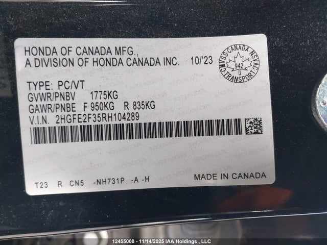 Honda CIVIC EX 2024 2HGFE2F35RH104289 Image 19