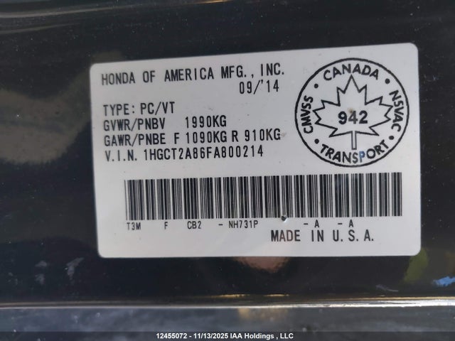 Aukcja sprzedaży 2015 Honda Accord Exl, vin: 1HGCT2A86FA800214, numer aukcji: 12455072