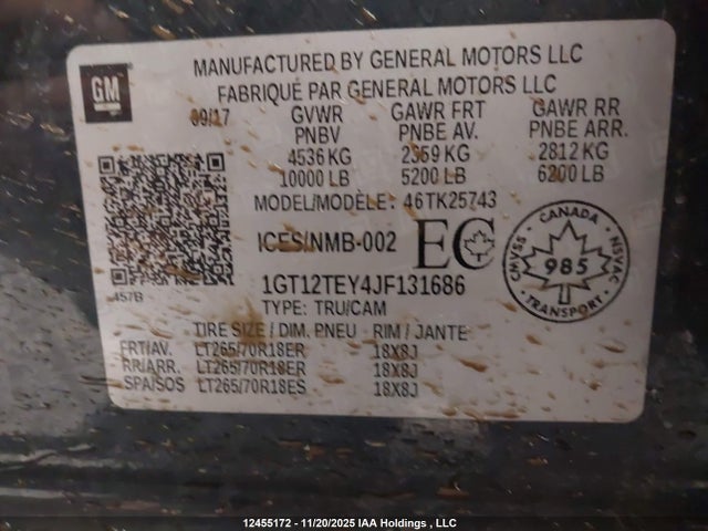 1GT12TEY4JF131686 GMC SIERRA 2500HD