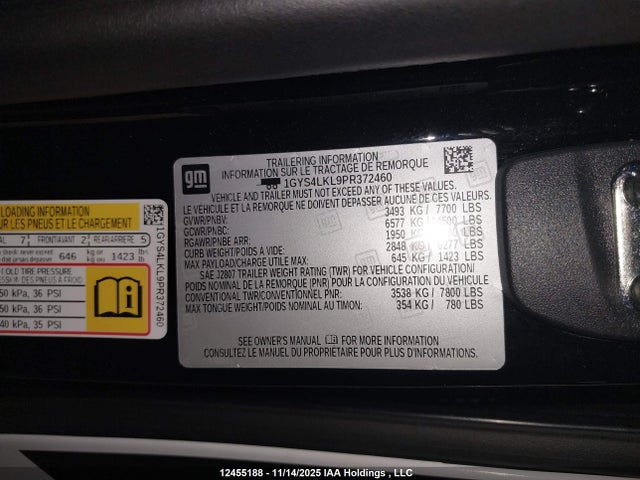 1GYS4LKL9PR372460 Cadillac Escalade Esv Premium Luxury