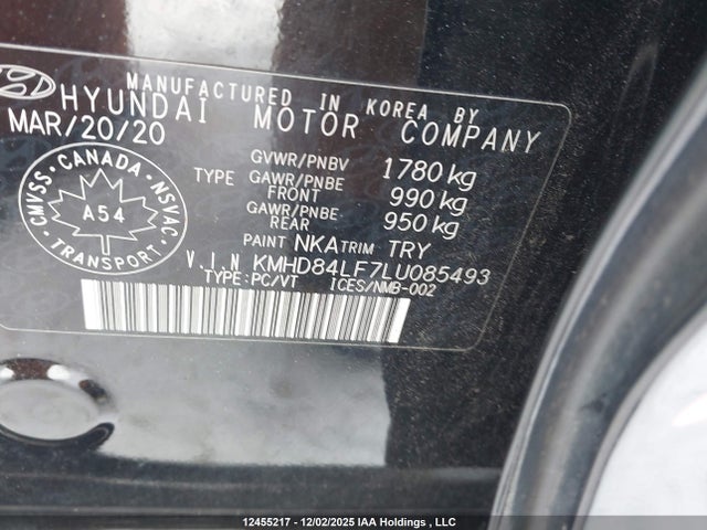 KMHD84LF7LU085493 Hyundai Elantra Luxury