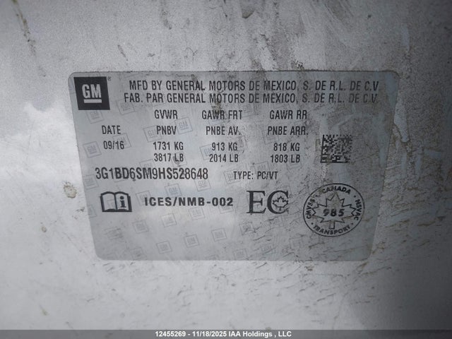 3G1BD6SM9HS528648 Chevrolet Cruze
