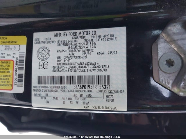 3FA6P0T95FR155321 Ford FUSION SE