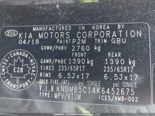 KNDMB5C14K6452675 KIA Sedona Lx/ex