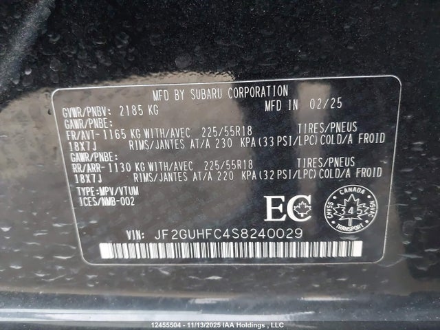 Subaru Crosstrek Onyx 2025 JF2GUHFC4S8240029 Image 9