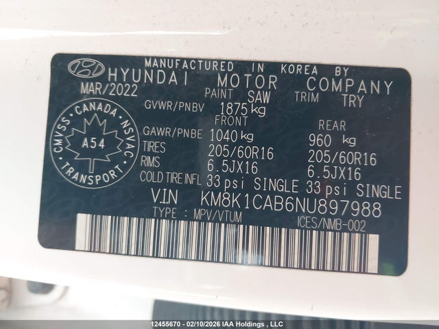 Hyundai Kona Se 2022 KM8K1CAB6NU897988 Image 9