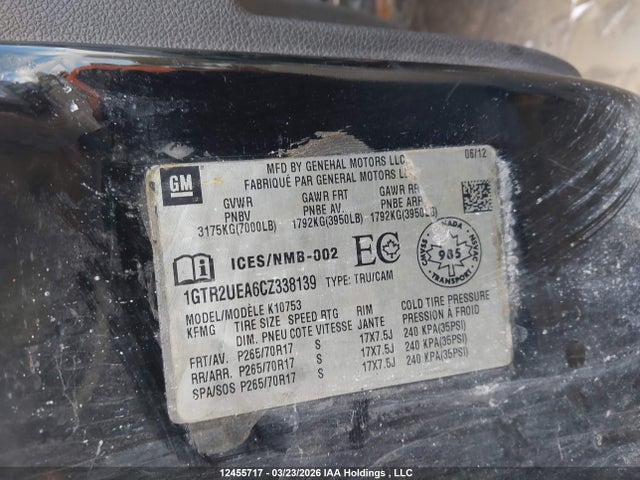 Продаж на аукціоні авто 2012 Gmc Sierra 1500, vin: 1GTR2UEA6CZ338139, номер лоту: 12455717