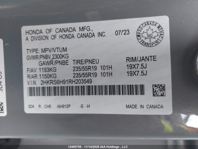 2HKRS6H91RH203549 Honda lfc3