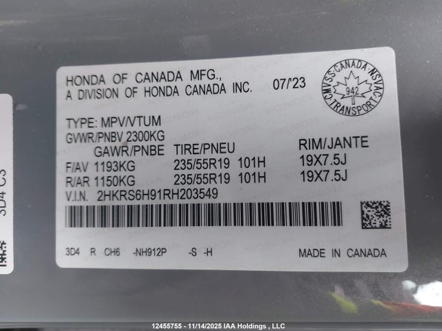 2HKRS6H91RH203549 Honda lfc3