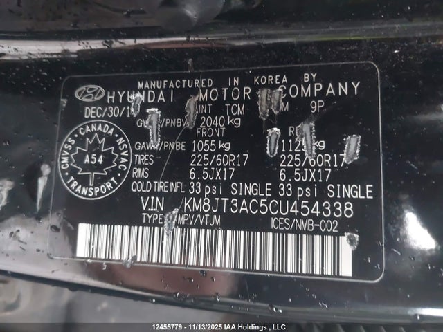 Aukcja sprzedaży 2012 Hyundai Tucson Gl, vin: KM8JT3AC5CU454338, numer aukcji: 12455779