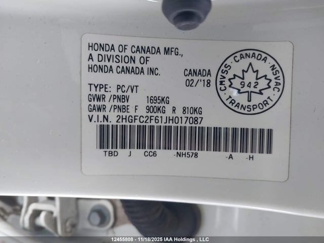 2018 Honda Civic Se მანქანა იყიდება აუქციონზე, vin: 2HGFC2F61JH017087, აუქციონის ნომერი: 12455808