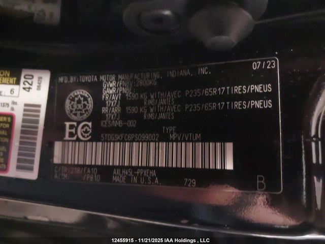 5TDGSKFC6PS099002 Toyota Sienna Le/xse/limited/platinum/xse 25th Anniversary