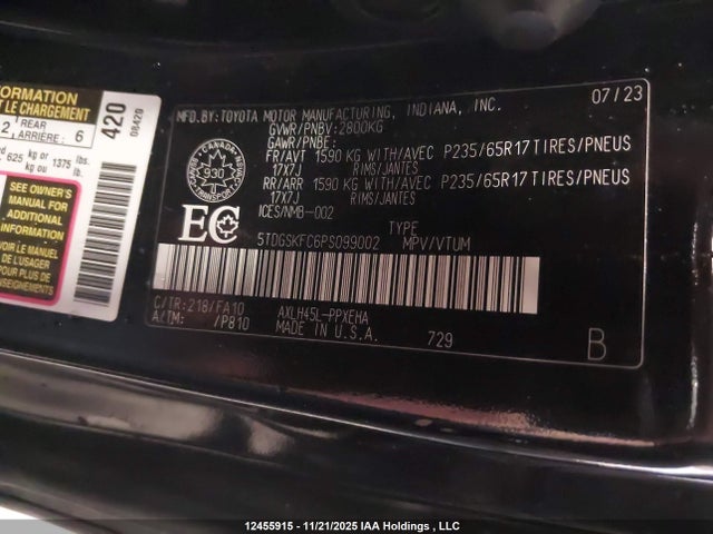 5TDGSKFC6PS099002 Toyota Sienna Le/xse/limited/platinum/xse 25th Anniversary