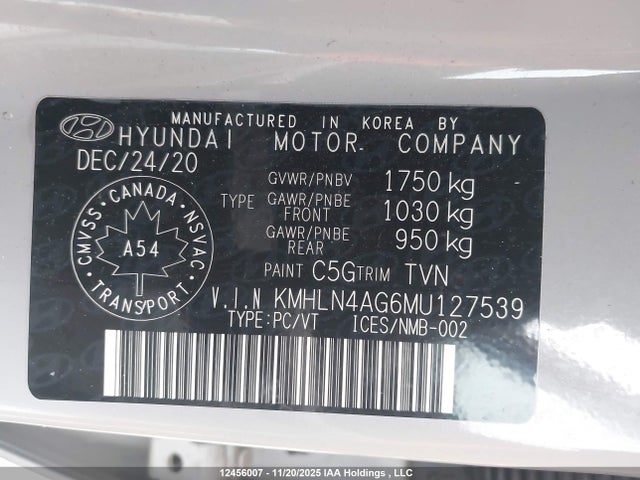 Продаж на аукціоні авто 2021 Hyundai Elantra, vin: KMHLN4AG6MU127539, номер лоту: 12456007