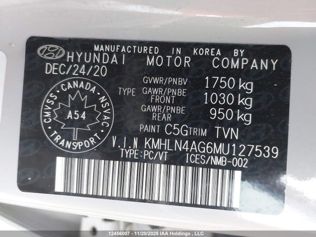Продаж на аукціоні авто 2021 Hyundai Elantra, vin: KMHLN4AG6MU127539, номер лоту: 12456007