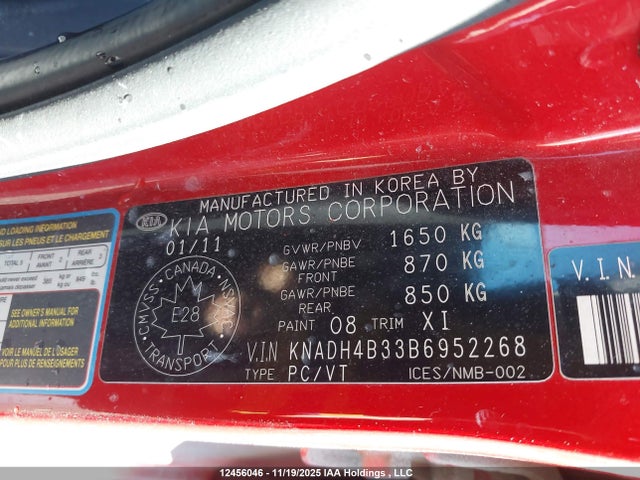 Aukcja sprzedaży 2011 Kia Rio Lx/sx, vin: KNADH4B33B6952268, numer aukcji: 12456046