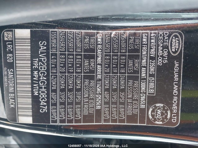 Land Rover Range Rover Evoque Se 2016 SALVP2BG4GH083475 Image 9