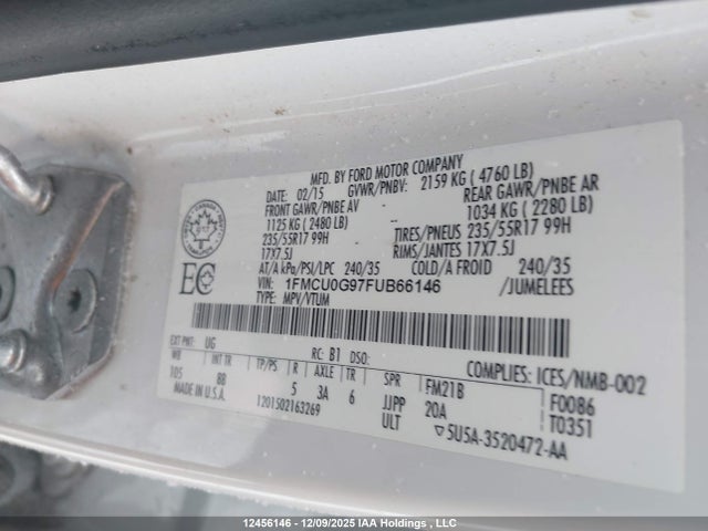 1FMCU0G97FUB66146 Ford ESCAPE SE