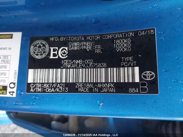 JTNKARJE9JJ575838 Toyota Corolla
