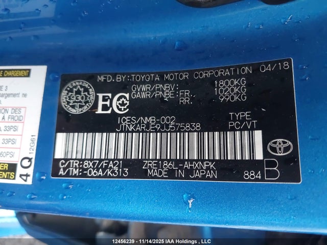 JTNKARJE9JJ575838 Toyota Corolla