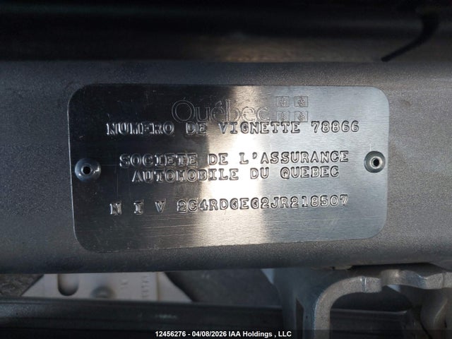 2018 Dodge Grand Caravan Gt მანქანა იყიდება აუქციონზე, vin: 2C4RDGEG2JR218507, აუქციონის ნომერი: 12456276