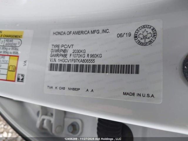 1HGCV1F97KA806555 Honda Accord Touring 1.5t