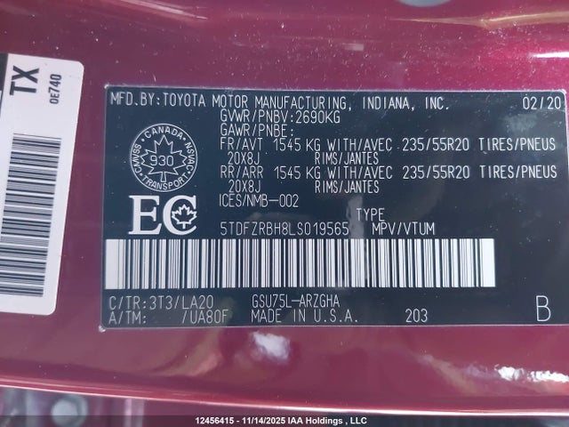 Toyota Highlander Platinum 2020 5TDFZRBH8LS019565 Image 9