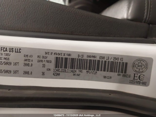 1C4RDJDG9LC114624 Dodge DURANGO GT
