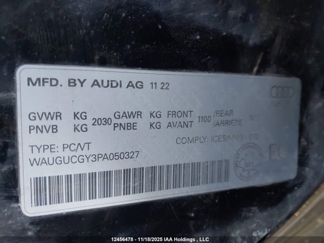 12456478 :رقم المزاد ، WAUGUCGY3PA050327 vin ، 2023 Audi A3 Premium مزاد بيع