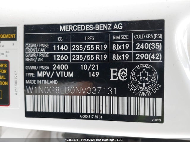 W1N0G8EB0NV337131 Mercedes-Benz m274