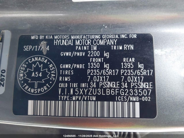 Aukcja sprzedaży 2015 Hyundai Santa Fe, vin: 5XYZU3LB6FG233507, numer aukcji: 12456585