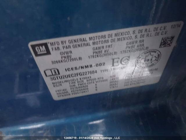 3GTU2UEC2FG227684 GMC Sierra K1500 Sle