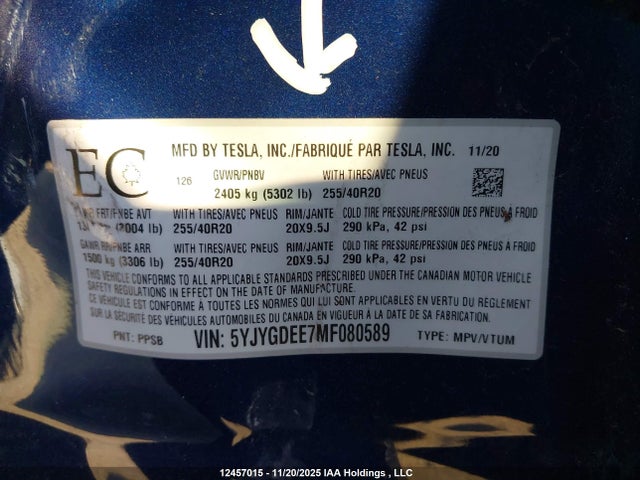 5YJYGDEE7MF080589 Tesla Model Y