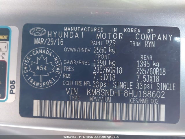 KM8SNDHF8HU188602 Hyundai Santa Fe Xl Luxury