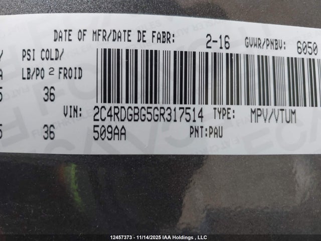 Продажа на аукционе авто 2016 Dodge Grand Caravan Se, vin: 2C4RDGBG5GR317514, номер лота: 12457373