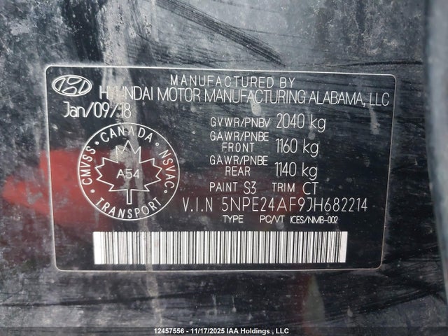 5NPE24AF9JH682214 Hyundai SONATA SE