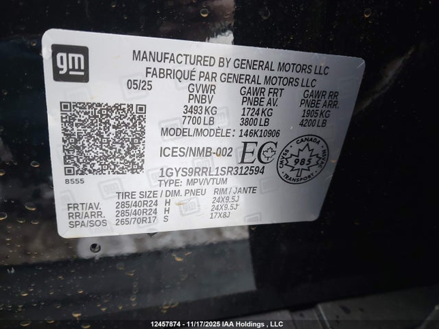 1GYS9RRL1SR312594 Cadillac Escalade Esv Sport Platinum