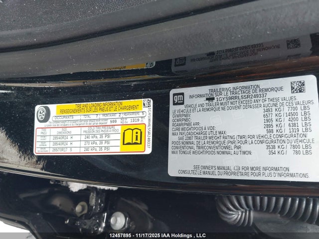 1GYS9RRL5SR249337 Cadillac Escalade Esv Sport Platinum