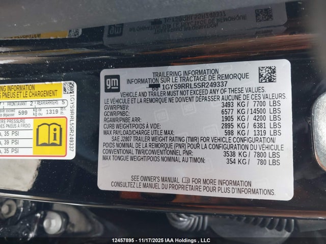 1GYS9RRL5SR249337 Cadillac Escalade Esv Sport Platinum