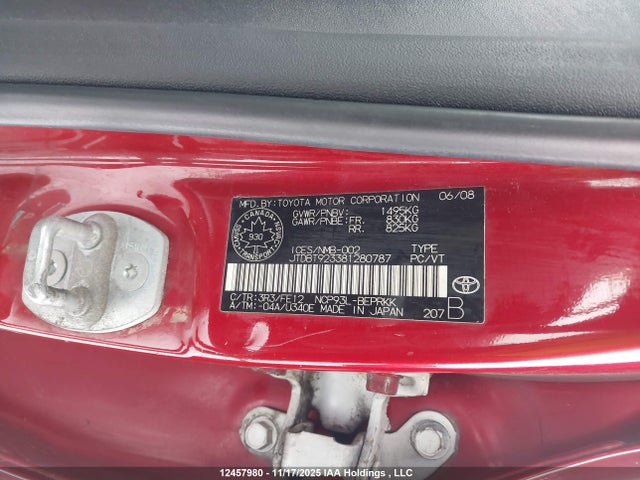 2008 Toyota Yaris მანქანა იყიდება აუქციონზე, vin: JTDBT923381280787, აუქციონის ნომერი: 12457980