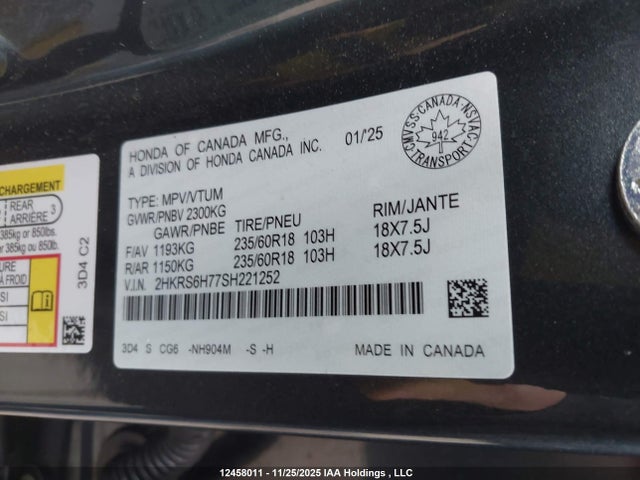 2HKRS6H77SH221252 Honda Cr-v Ex-l Hybrid