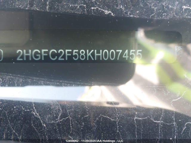 Aukcja sprzedaży 2019 Honda Civic Lx, vin: 2HGFC2F58KH007455, numer aukcji: 12458062