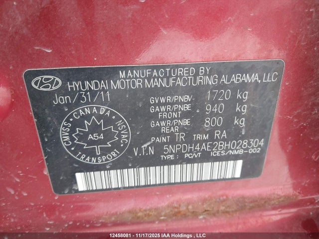Продаж на аукціоні авто 2011 Hyundai Elantra Gls/limited, vin: 5NPDH4AE2BH028304, номер лоту: 12458081