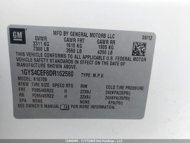 Aukcja sprzedaży 2013 Cadillac Escalade Premium, vin: 1GYS4CEF8DR162580, numer aukcji: 12458360