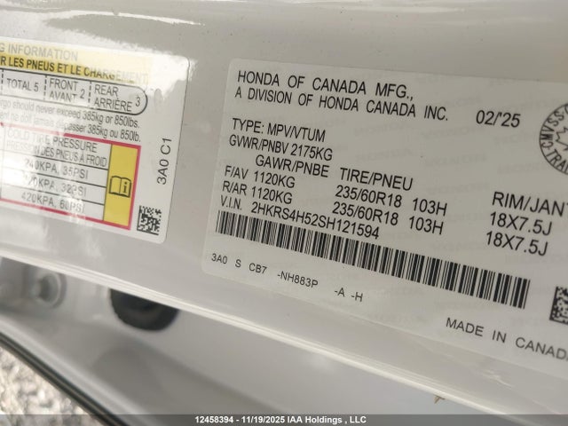 2HKRS4H52SH121594 Honda Cr-v Sport
