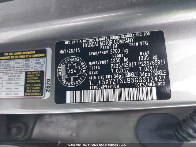 5XYZT3LB3GG312427 Hyundai Santa Fe