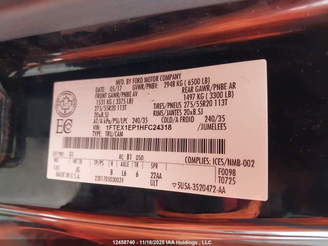 Aukcja sprzedaży 2017 Ford F150 Super Cab, vin: 1FTEX1EP1HFC24318, numer aukcji: 12458740