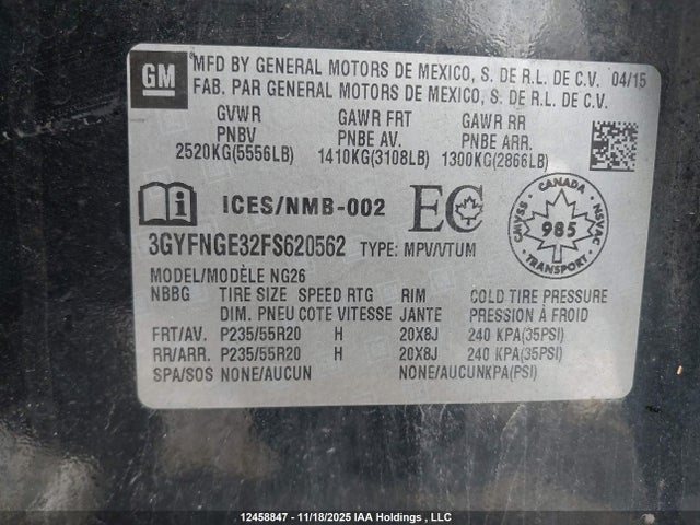 3GYFNGE32FS620562 Cadillac Srx Premium