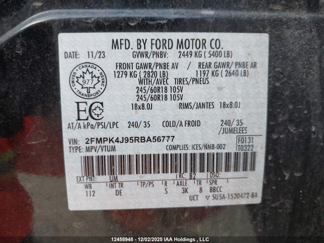 2FMPK4J95RBA56777 Ford EDGE SEL