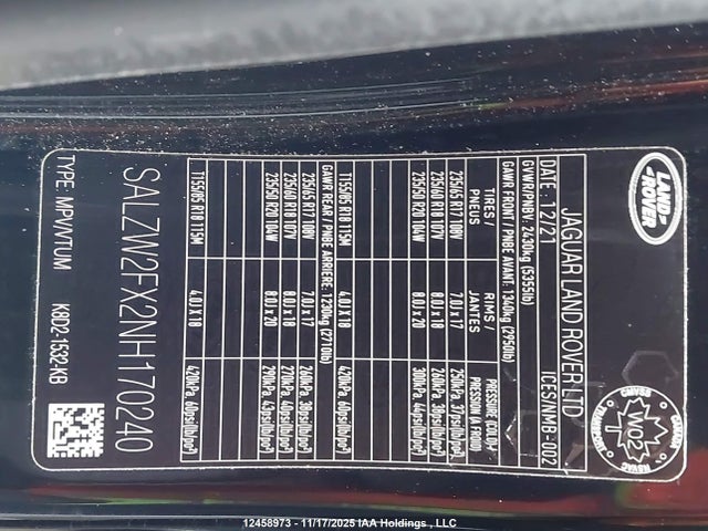 SALZW2FX2NH170240 Land Rover Range Rover Evoque P250 Bronze Collection